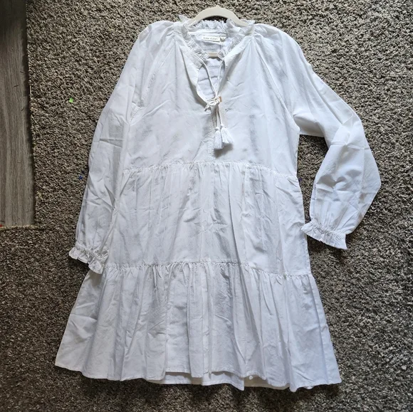 Roller RabbitJanni Tie V-Neck Long Sleeve Ruffle Cuff Waistless Tiered Dress - Picture 9 of 16